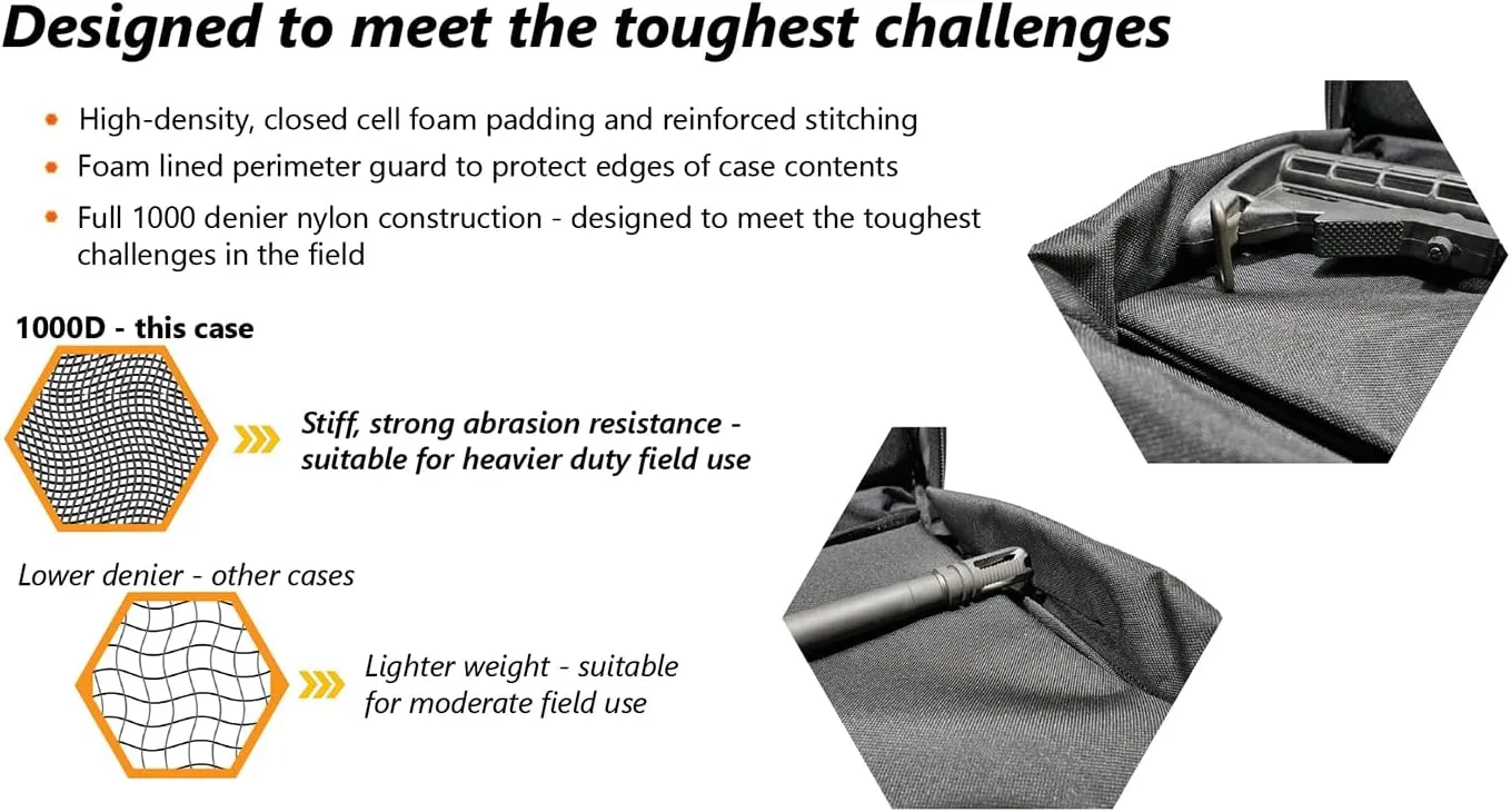10-32 Double Rifle Case, Black - 1000D Nylon - High Density Foam Padding - Non-Slip Removable Padded Strap - Lockable Zippers - Hook N Loop Lined Exterior Compartment