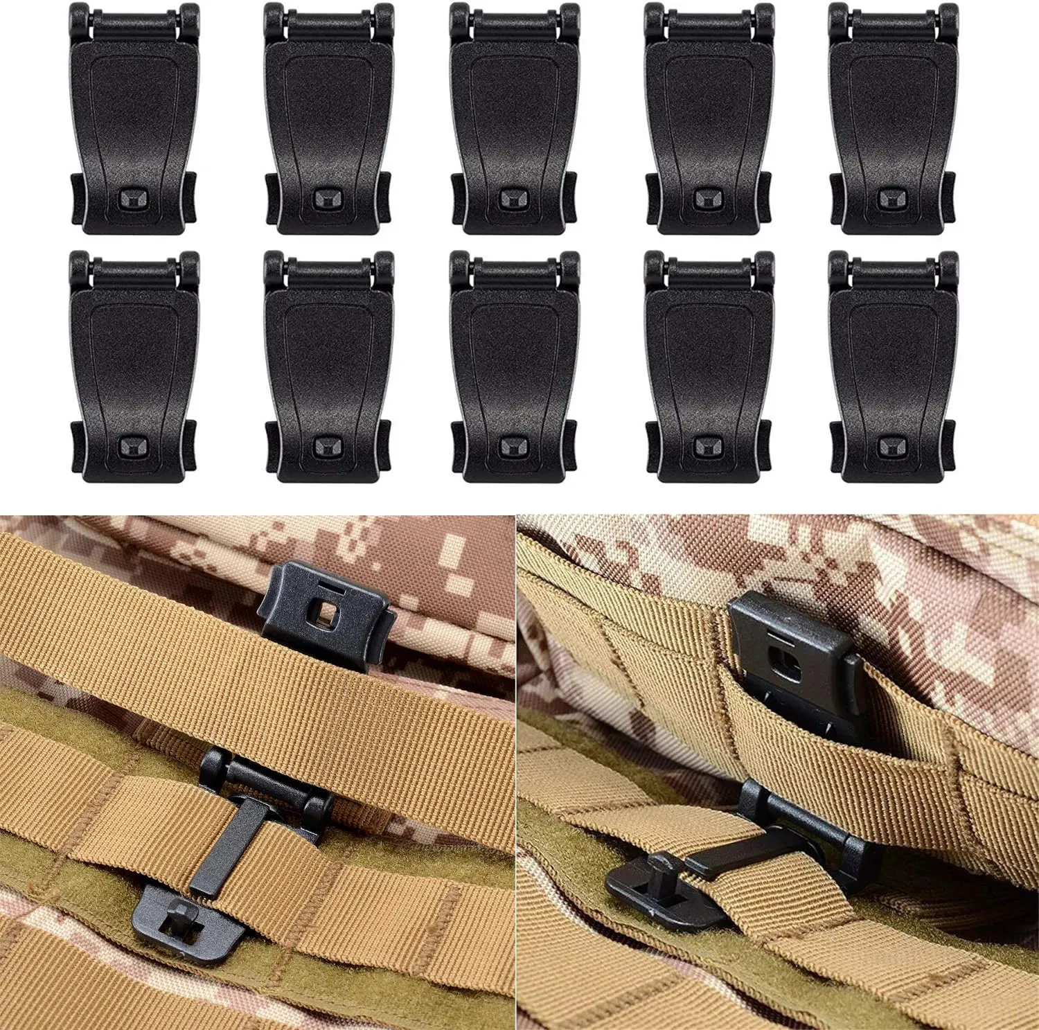 10Pcs Multipurpose MOLLE Clip Tactical Strap Webbing Attachment