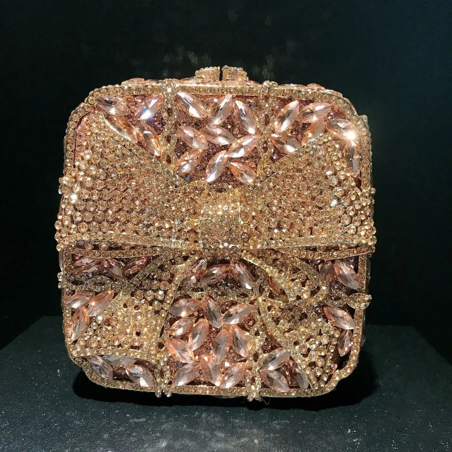 11 Colors New Gold Bow Crystal Clutches Square Rhinestone Evening Bag Party Prom Handbags Luxury Women Wedding Bridal Purses