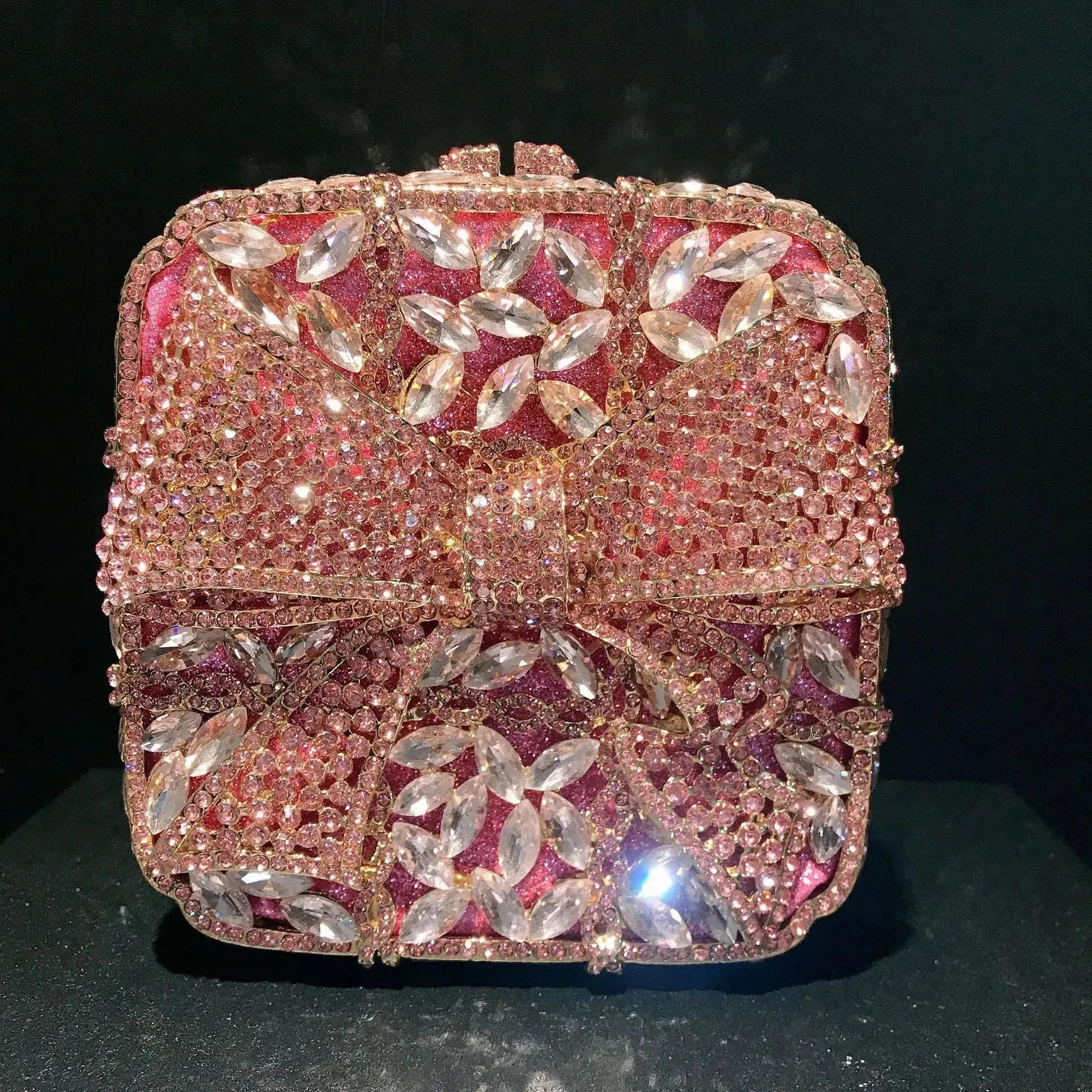 11 Colors New Gold Bow Crystal Clutches Square Rhinestone Evening Bag Party Prom Handbags Luxury Women Wedding Bridal Purses