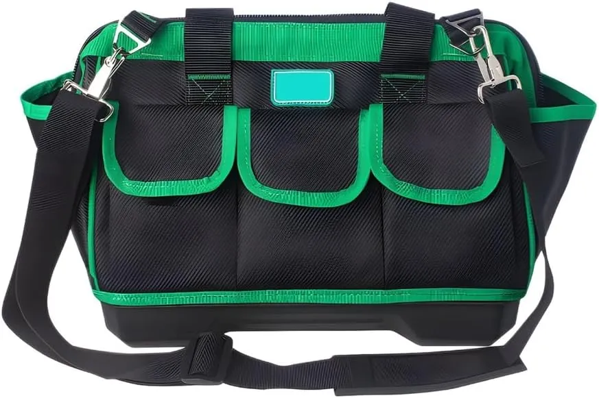 16in/18in/20in Tool Bag Adjustable Shoulder Strap Waterproof Wide Mouth Tool Bag with 8 Exterior Pockets Rubber Handle