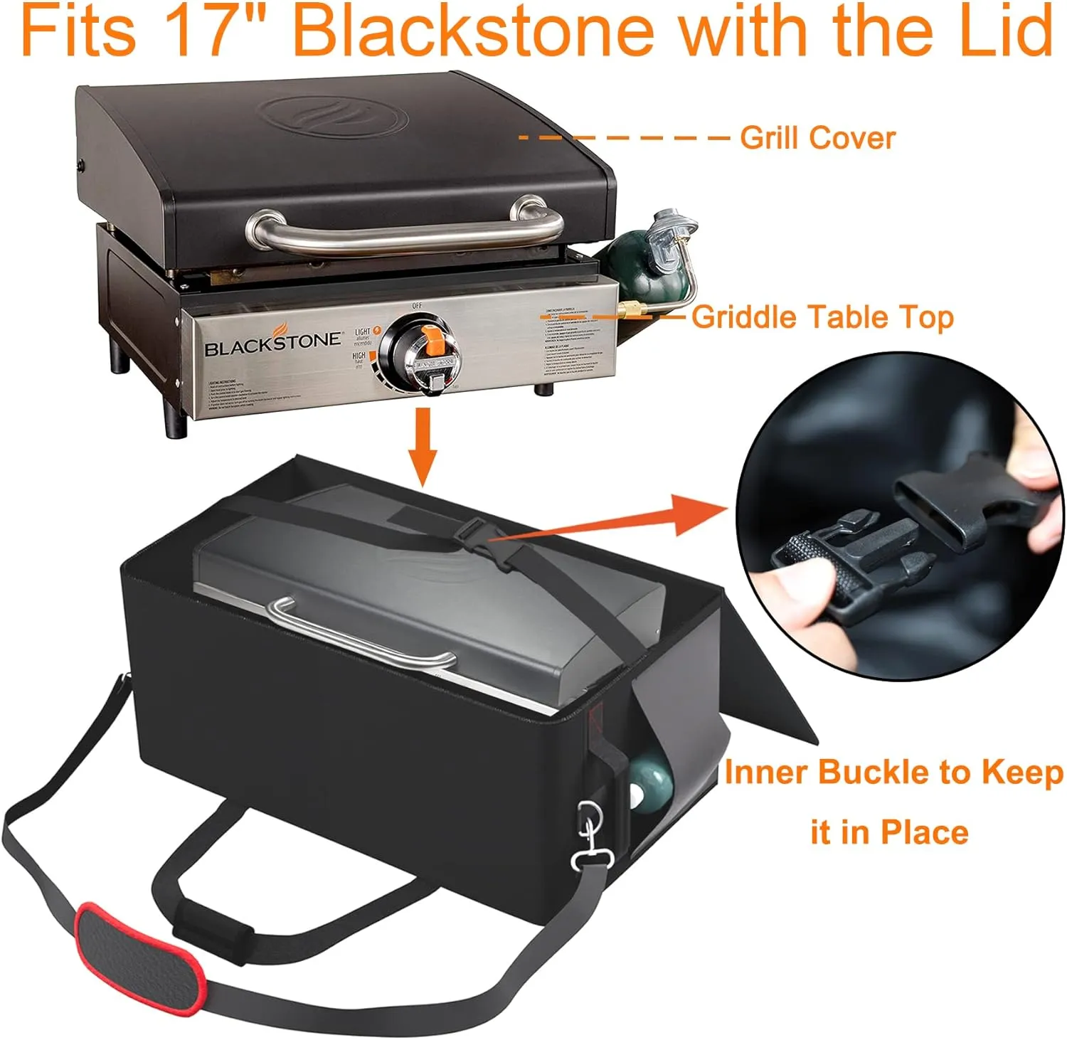 17 Inch Griddle Cover Carry Bag for Blackstone 17 Inch Grill Table Top Griddle with Hood Lid, Fits Blackstone 17" Grill Griddle with Grill Cover Carrying Bag 600D Heavy Duty Water-Resistant