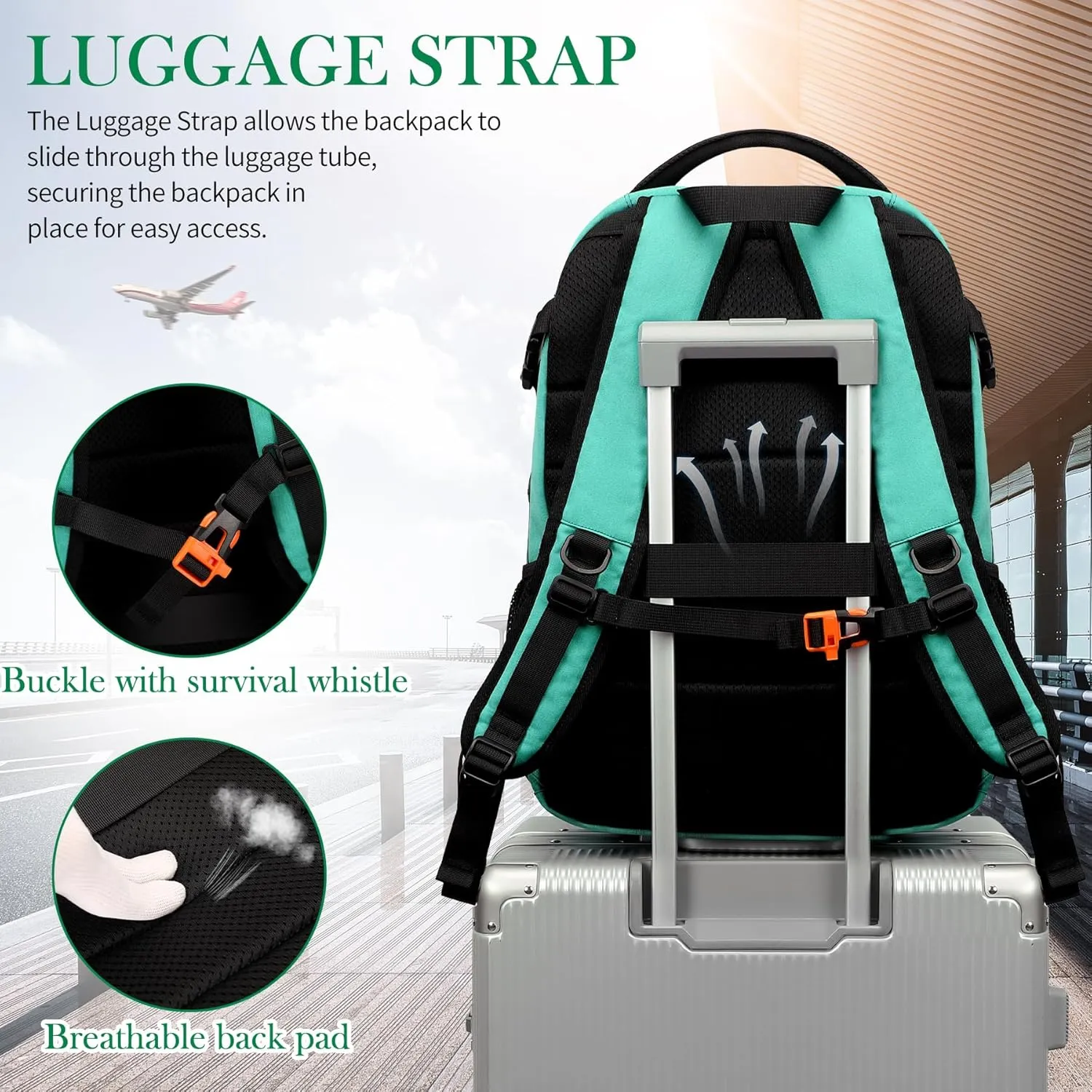 17.3 inch Large Laptop Backpack Durable Waterproof Travel College Backpack Bookbag for Men & Women Business Backpack with USB Charging Port,Headset Port Light Green