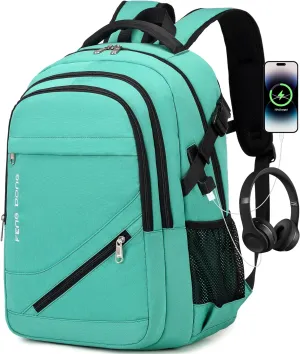 17.3 inch Large Laptop Backpack Durable Waterproof Travel College Backpack Bookbag for Men & Women Business Backpack with USB Charging Port,Headset Port Light Green