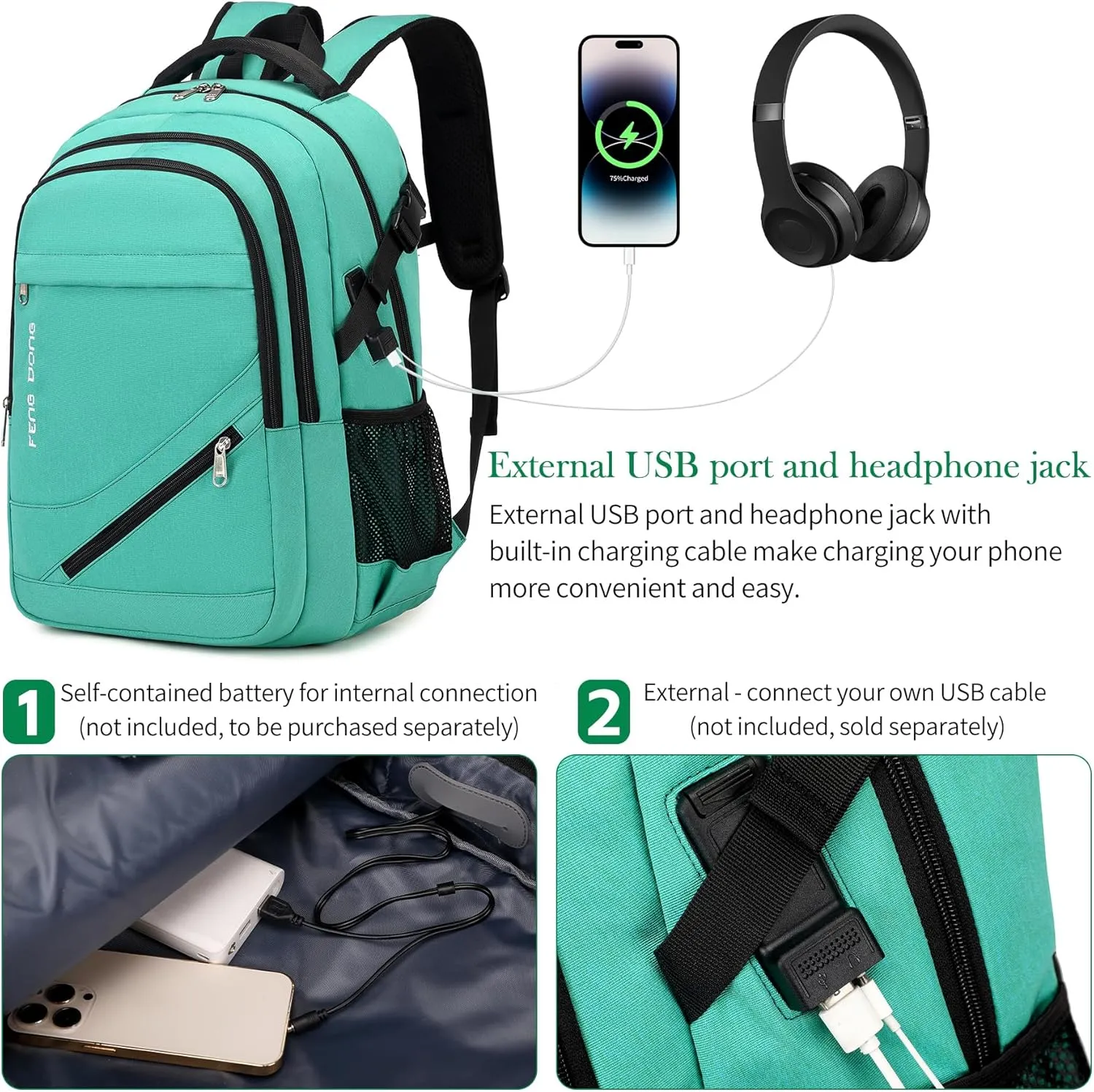17.3 inch Large Laptop Backpack Durable Waterproof Travel College Backpack Bookbag for Men & Women Business Backpack with USB Charging Port,Headset Port Light Green