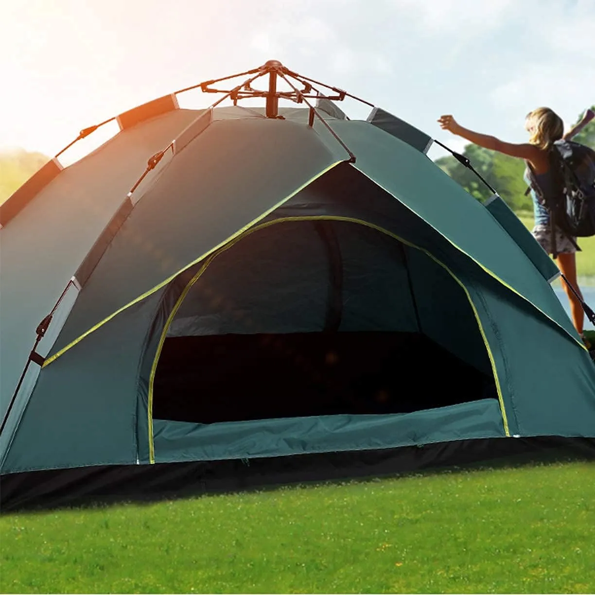 2-4 Person Camping Tent,with Moisture-Proof pad and Hammock Waterproof & Windproof Tent for Outdoor,Hiking,Camping,Mountaineering and Travel