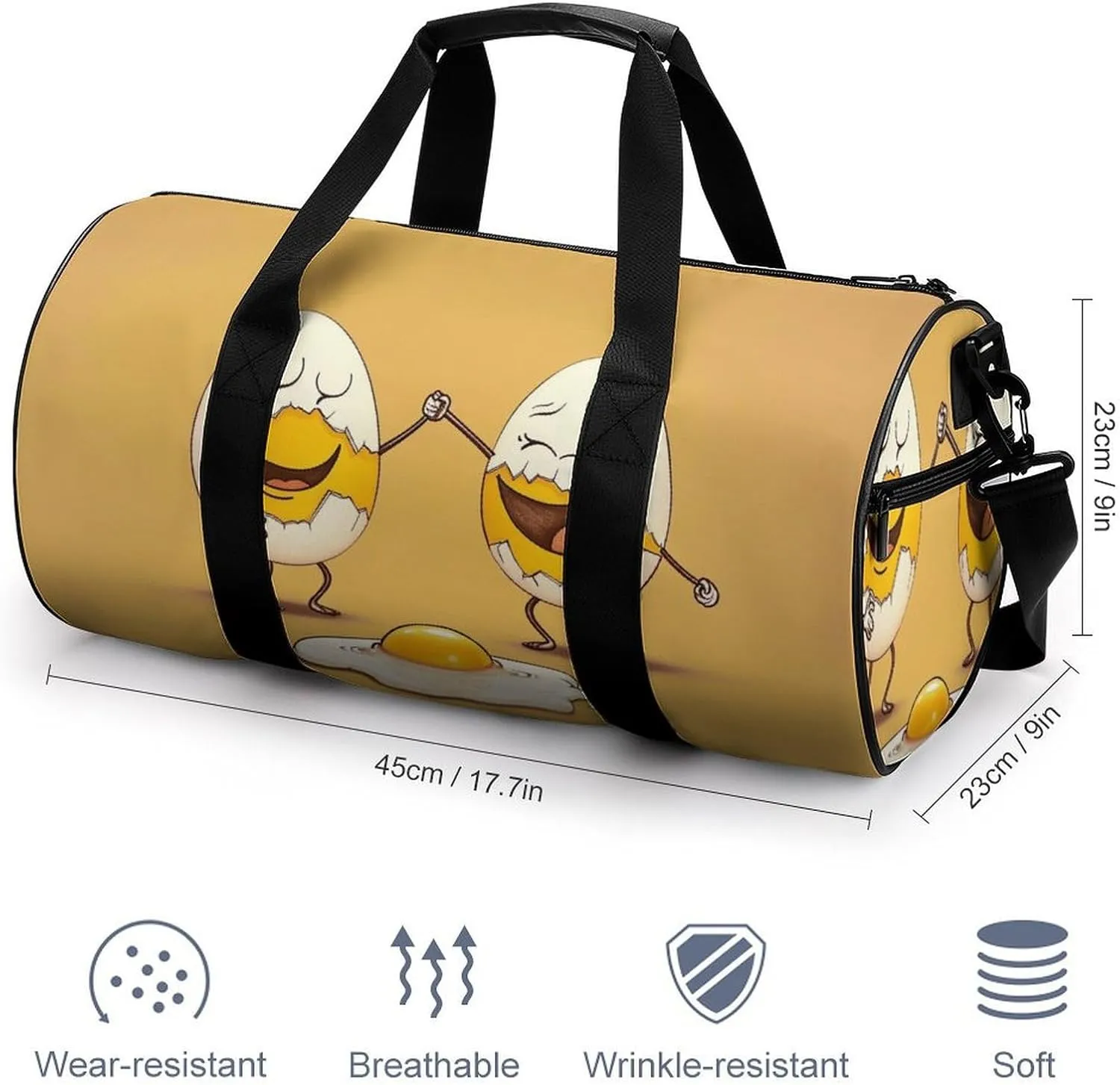 2 Eggs with Cracks Travel Gym Bag for Women Men Cartoon Cylindrical Duffle Bag Sport Workout Bag with Shoulder Strap