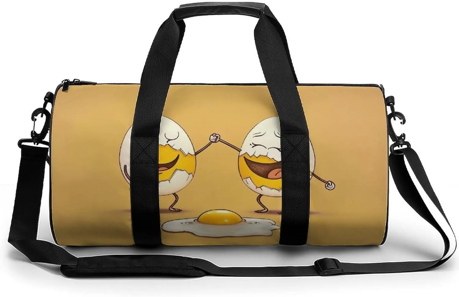 2 Eggs with Cracks Travel Gym Bag for Women Men Cartoon Cylindrical Duffle Bag Sport Workout Bag with Shoulder Strap