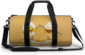 2 Eggs with Cracks Travel Gym Bag for Women Men Cartoon Cylindrical Duffle Bag Sport Workout Bag with Shoulder Strap