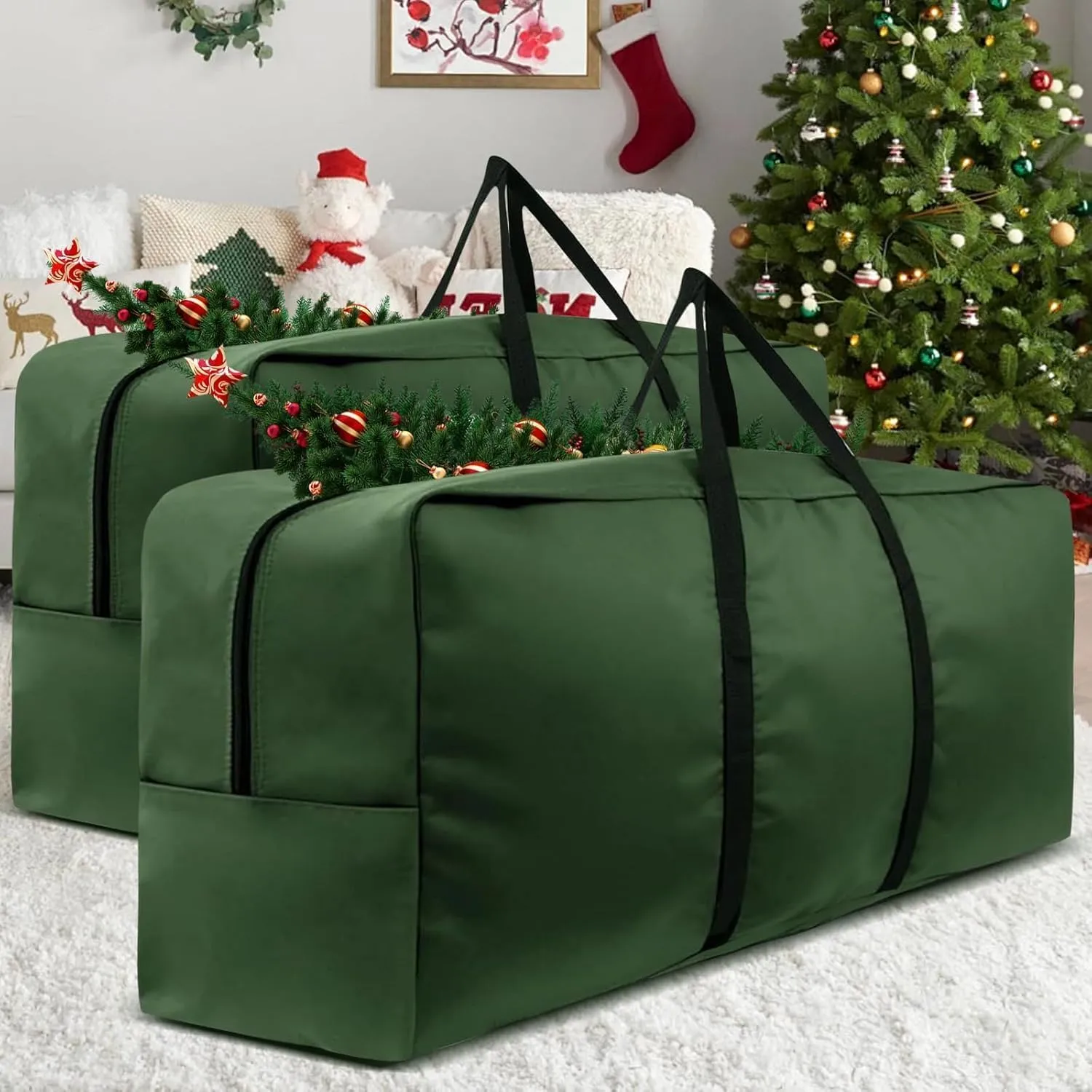 2 Pack 9-12 Ft Christmas Tree Storage Bag 420D Xmas Tree Bag Extra Large Artificial Christmas Tree Bag with Reinforced Carry Handles and Zippers