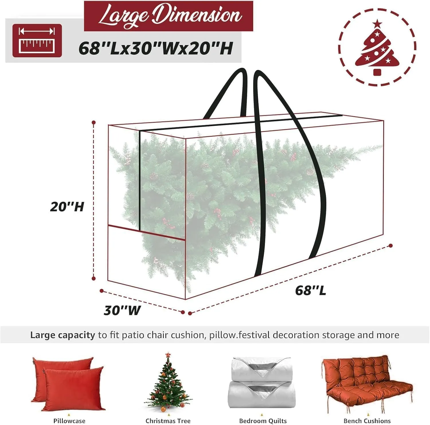 2 Pack 9-12 Ft Christmas Tree Storage Bag 420D Xmas Tree Bag Extra Large Artificial Christmas Tree Bag with Reinforced Carry Handles and Zippers