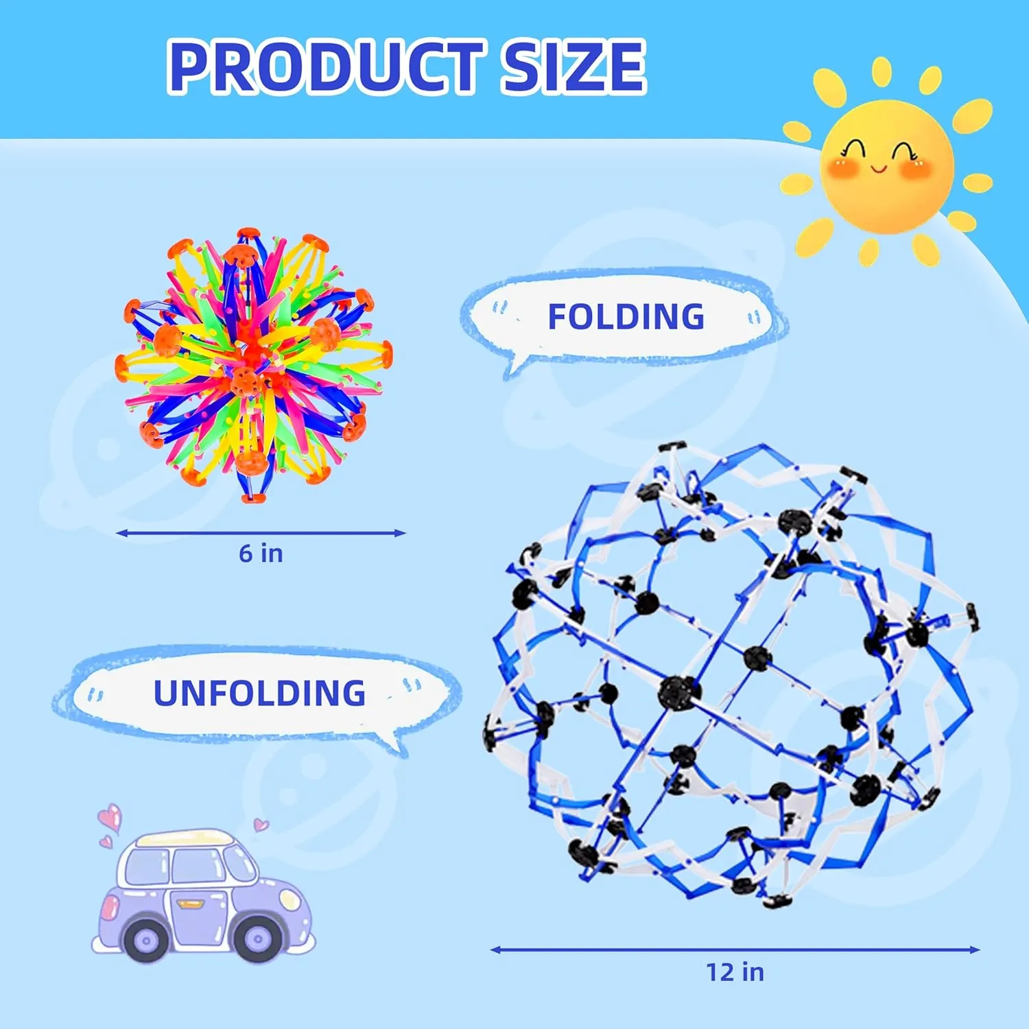 2 Pcs Collapsible Expandable Magic Breathing Ball Toy for Kids Ages 1, 2, 3  Years Old Boys Girls,Fidget Toys for Kids and Adults,Expanding Ball Toy for Anxiety Relief and Mindfulness-ADHD