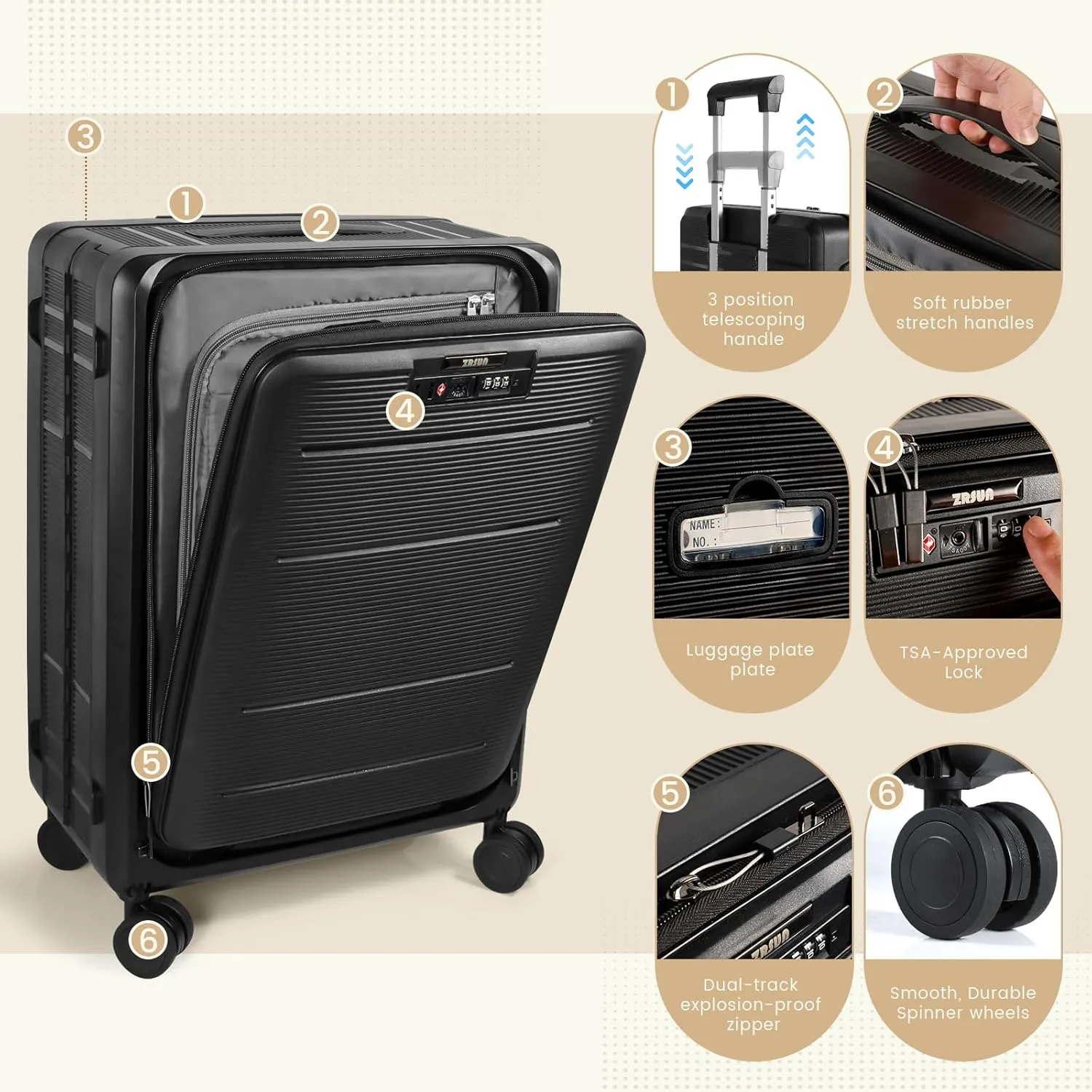 20-Inch Lightweight Collapsible Expandable Carry-On Suitcase – Water and Impact Resistant, Silent Double Spinner Wheels, Airline Approved (Black)