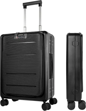 20-Inch Lightweight Collapsible Expandable Carry-On Suitcase – Water and Impact Resistant, Silent Double Spinner Wheels, Airline Approved (Black)