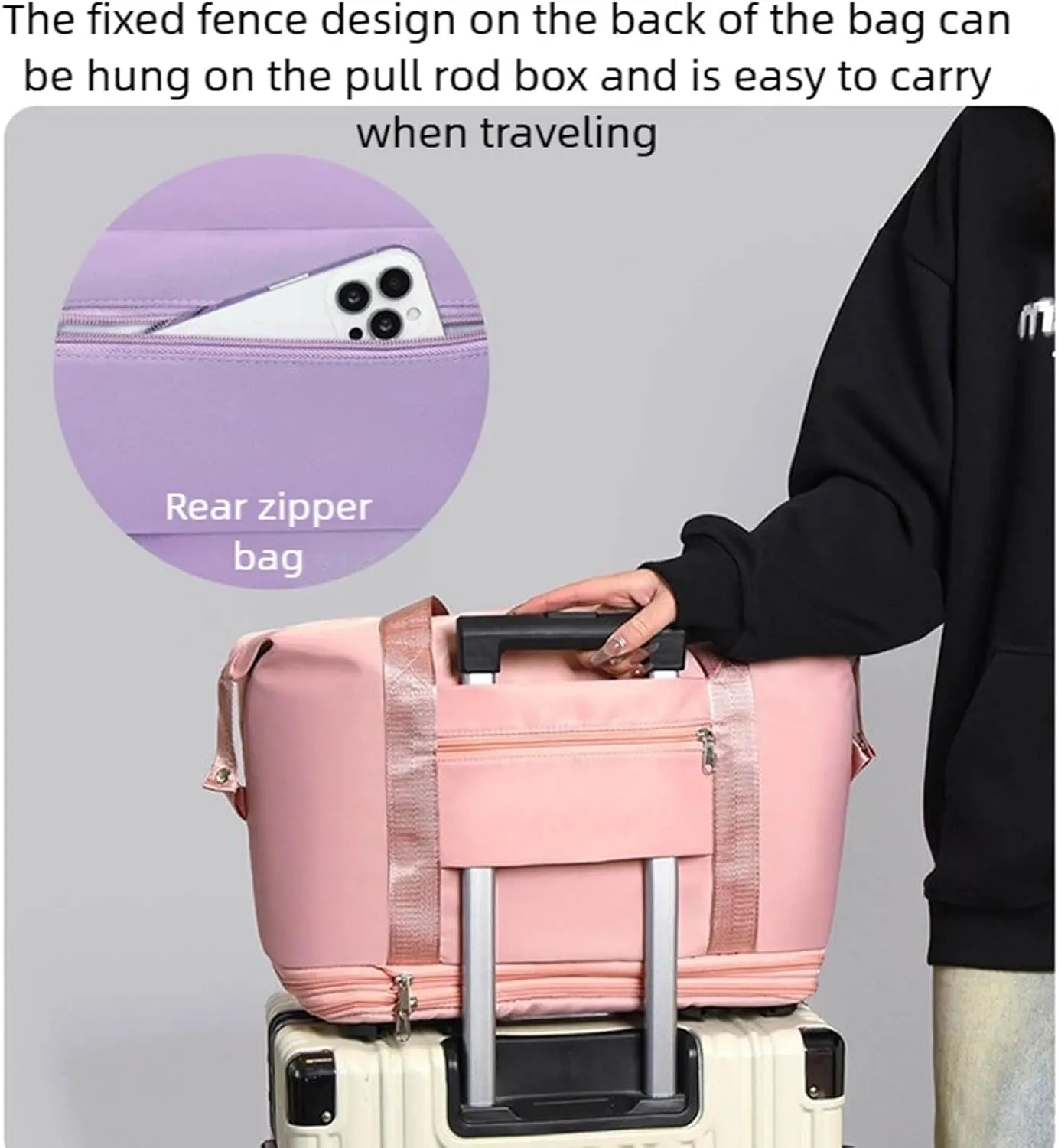 2025 New Pepepo Travel Bag with Wheels,Pepepo Large Capacity Travel Bag,Expandable Foldable Duffle Bag,Dry and Wet Separation Large Expandable Capacity (Light Purple)