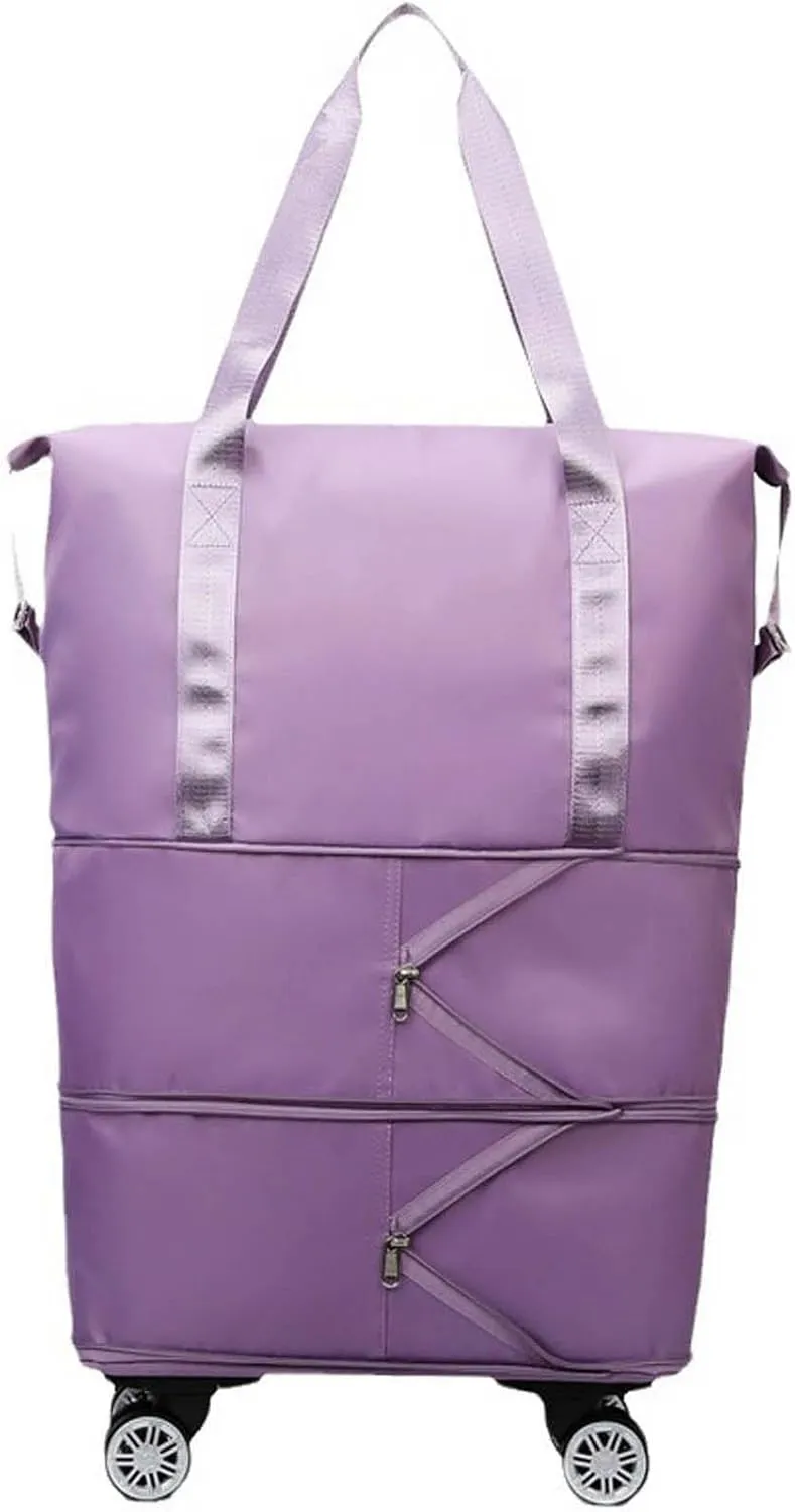 2025 New Pepepo Travel Bag with Wheels,Pepepo Large Capacity Travel Bag,Expandable Foldable Duffle Bag,Dry and Wet Separation Large Expandable Capacity (Light Purple)