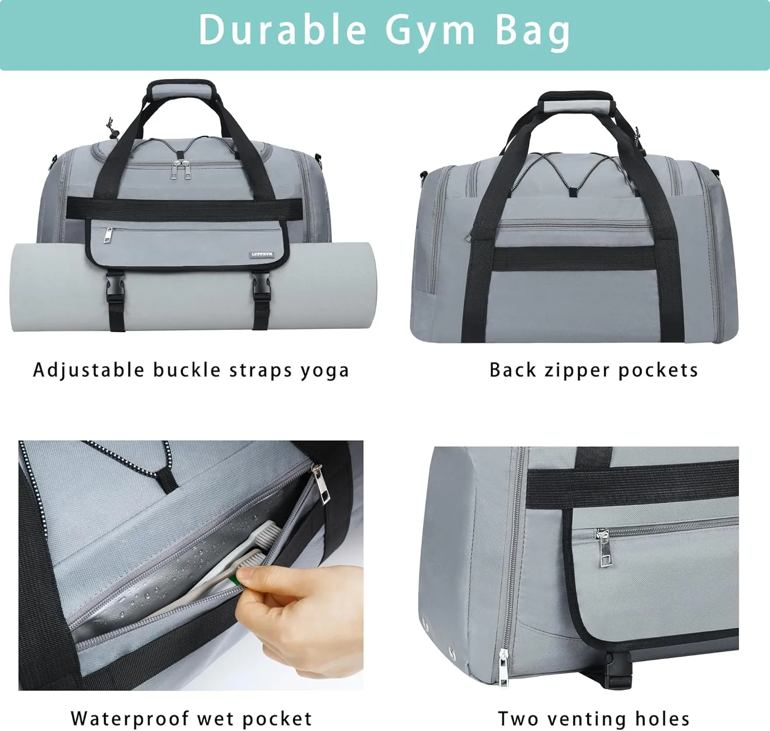 21 Inch Gym Bag for Women and Men with Shoe Compartments, Sports Duffle Bag with Wet Pocket, Travel Tote Bag Weekender Overnight Bag (Gray)