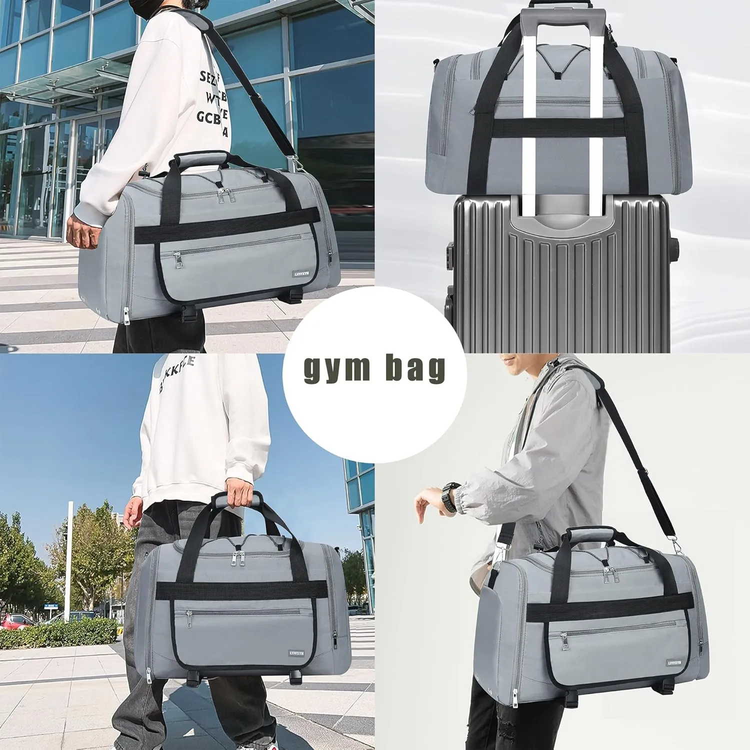 21 Inch Gym Bag for Women and Men with Shoe Compartments, Sports Duffle Bag with Wet Pocket, Travel Tote Bag Weekender Overnight Bag (Gray)