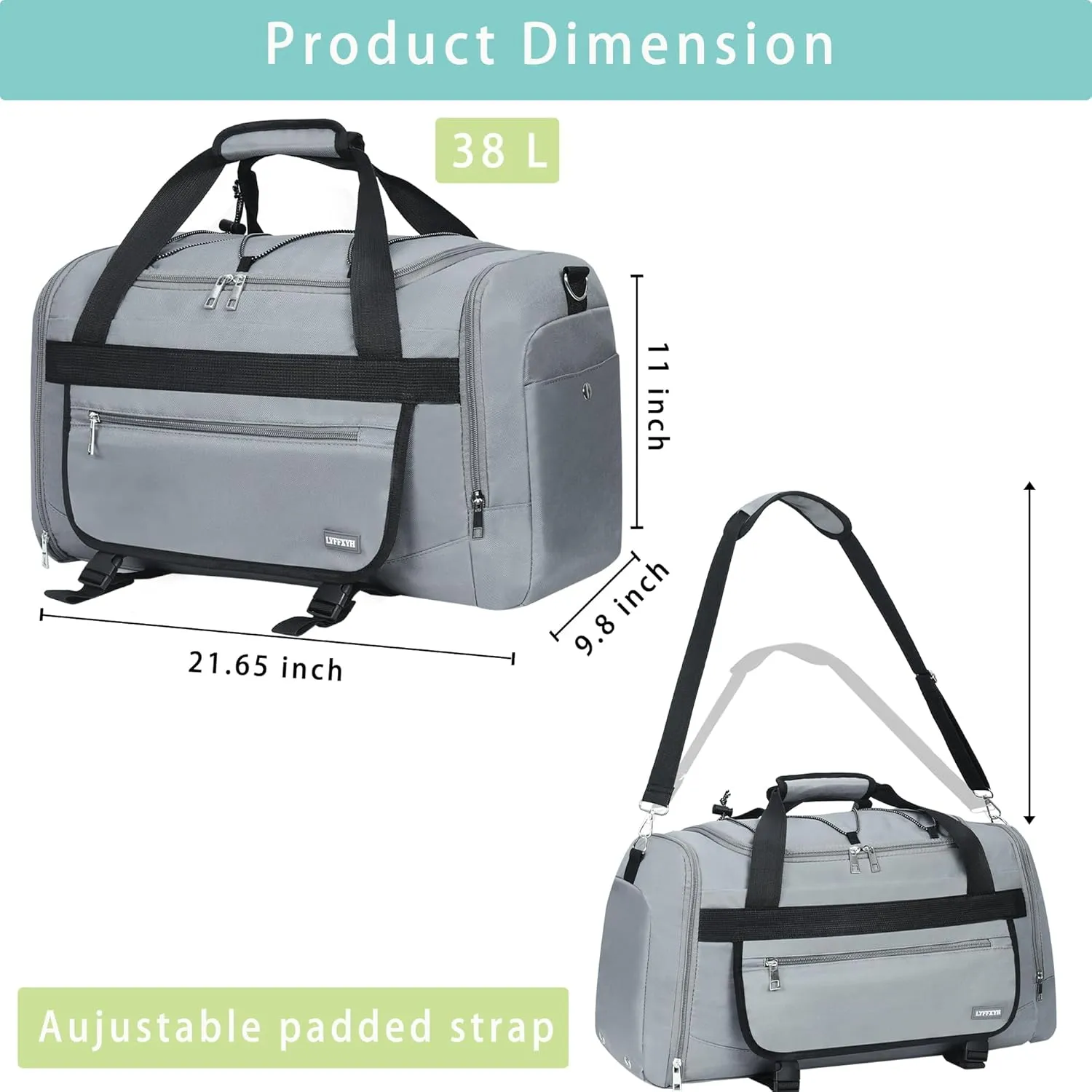 21 Inch Gym Bag for Women and Men with Shoe Compartments, Sports Duffle Bag with Wet Pocket, Travel Tote Bag Weekender Overnight Bag (Gray)