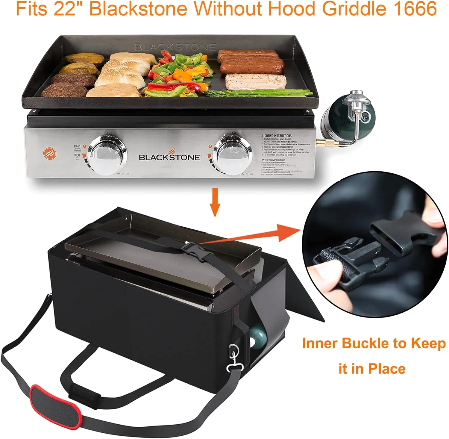 22 Inch Griddle Carry Bag for Blackstone 1666 22 Inch Grill Table Top Griddle Without Hood Lid, Fits Blackstone 22" Grill Griddle with Grill Cover Carrying Bag