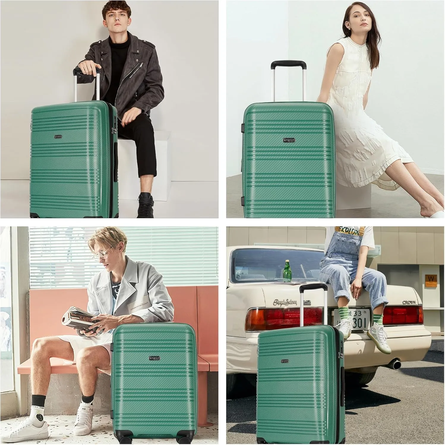 3 Piece Hard Shell Luggage Sets Large Hardside Suitcase Set with Spinner Wheels TSA Lock, 20in/25in/29in,Green