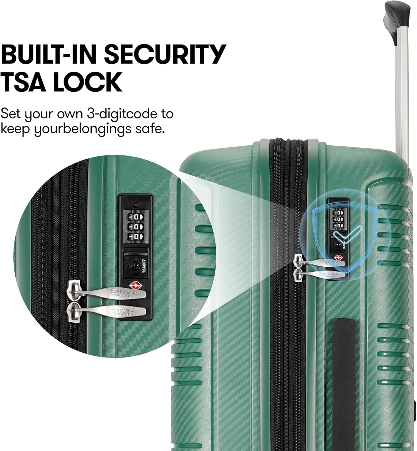 3 Piece Hard Shell Luggage Sets Large Hardside Suitcase Set with Spinner Wheels TSA Lock, 20in/25in/29in,Green
