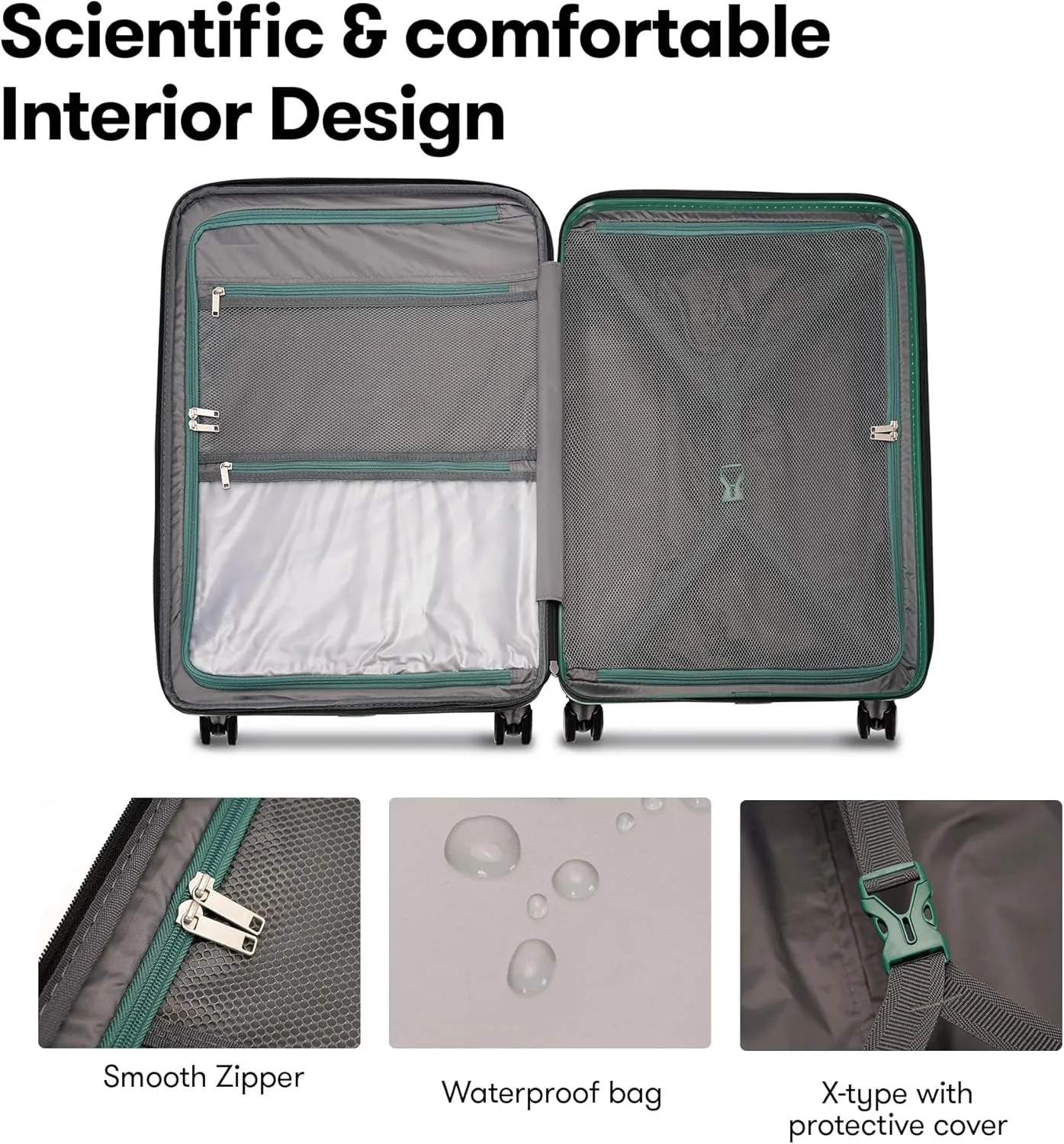 3 Piece Hard Shell Luggage Sets Large Hardside Suitcase Set with Spinner Wheels TSA Lock, 20in/25in/29in,Green