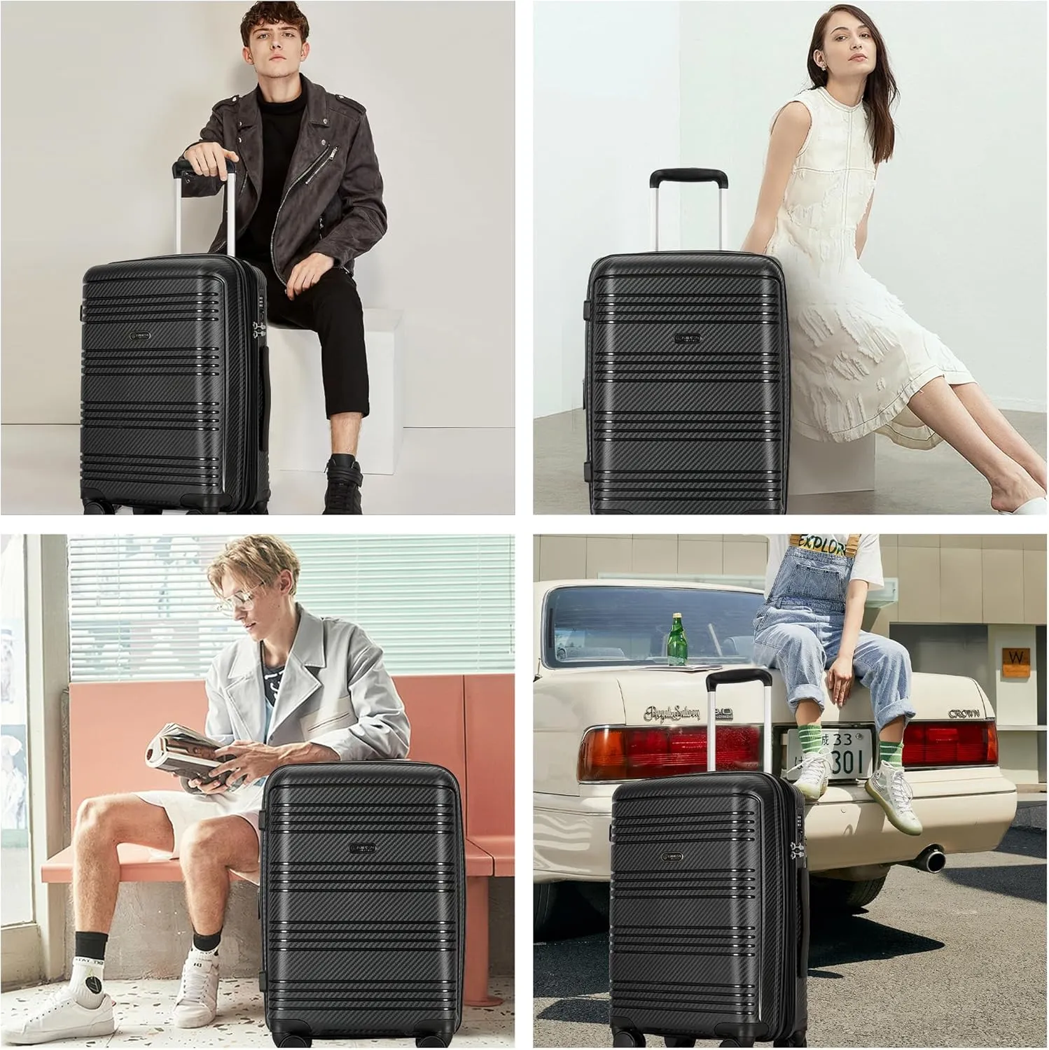 3 Piece Hard Shell Travel Luggage Sets Large Suitcase Sets with Wheels Tsa Lock, 20inch 25inch 29inch, Black