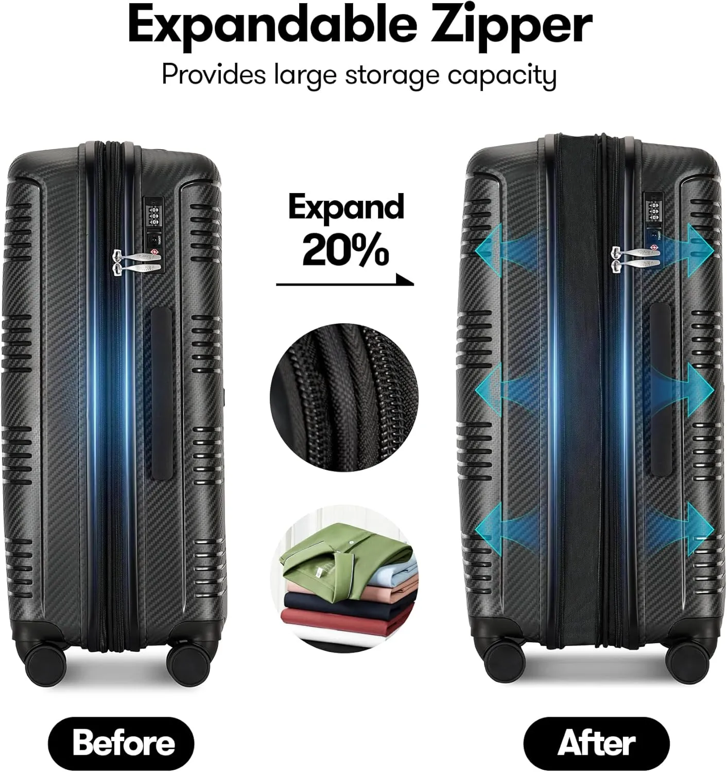 3 Piece Hard Shell Travel Luggage Sets Large Suitcase Sets with Wheels Tsa Lock, 20inch 25inch 29inch, Black