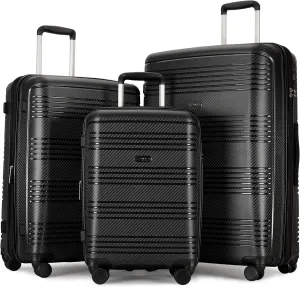 3 Piece Hard Shell Travel Luggage Sets Large Suitcase Sets with Wheels Tsa Lock, 20inch 25inch 29inch, Black