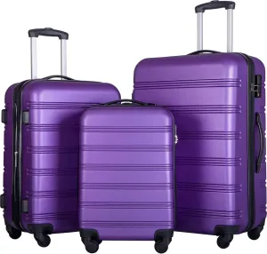 3 Piece Hardside Spinner Luggage Set, Lightweight ABS, 20-Inch, 24-Inch, 28-Inch, Purple