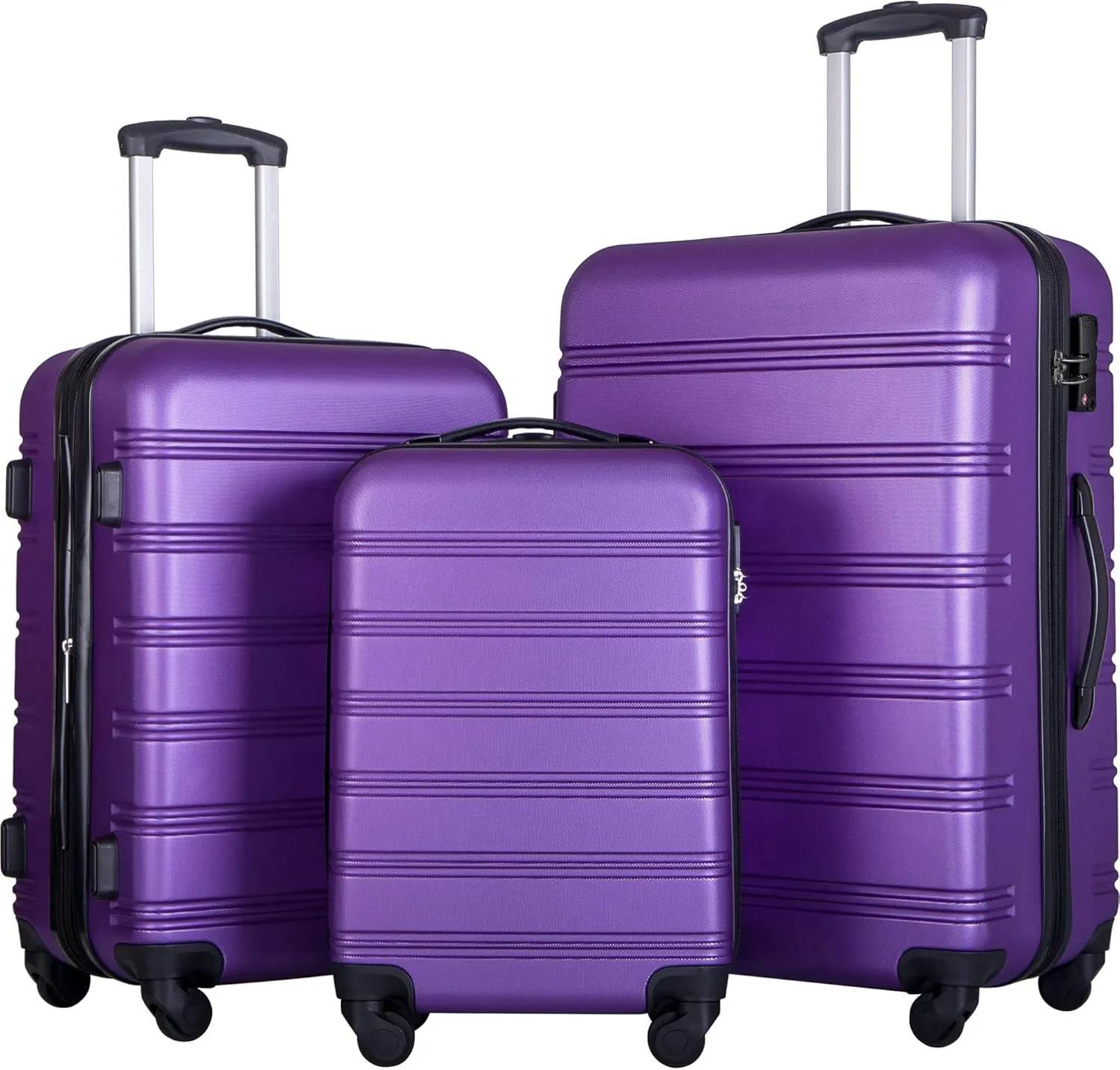 3 Piece Hardside Spinner Luggage Set, Lightweight ABS, 20-Inch, 24-Inch, 28-Inch, Purple