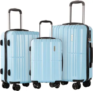 3 Piece Luggage Set ABS PC Expandable Hardshell TSA Lock Aluminum Trolley Spinner Wheels (Sky Blue, 3 Piece Set)