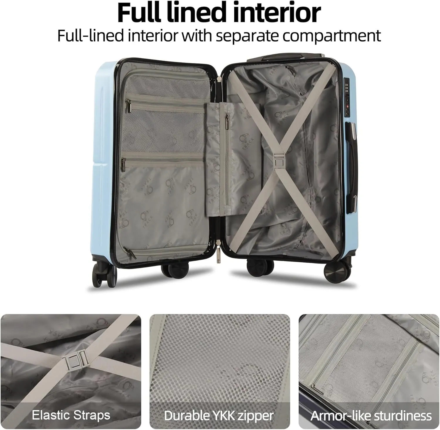 3 Piece Luggage Set ABS PC Expandable Hardshell TSA Lock Aluminum Trolley Spinner Wheels (Sky Blue, 3 Piece Set)