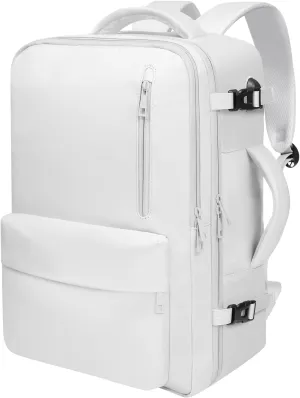 35L Travel Backpack | 180° All-Open Design | Multi-Pockets | Airline Approved Carry on |15.6 inch Laptop Compartment | USB Port |Perfect for Travel Business College Bookbags | For Men Women , White