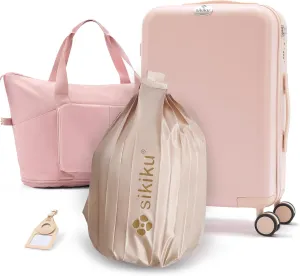 4-Piece Lightweight Luggage Sets for Women, Hardshell Spinner Suitcase with TSA Lock, Expandable Duffel Bag, Luggage Strap, and Leather Tag（Pink, 20inch)
