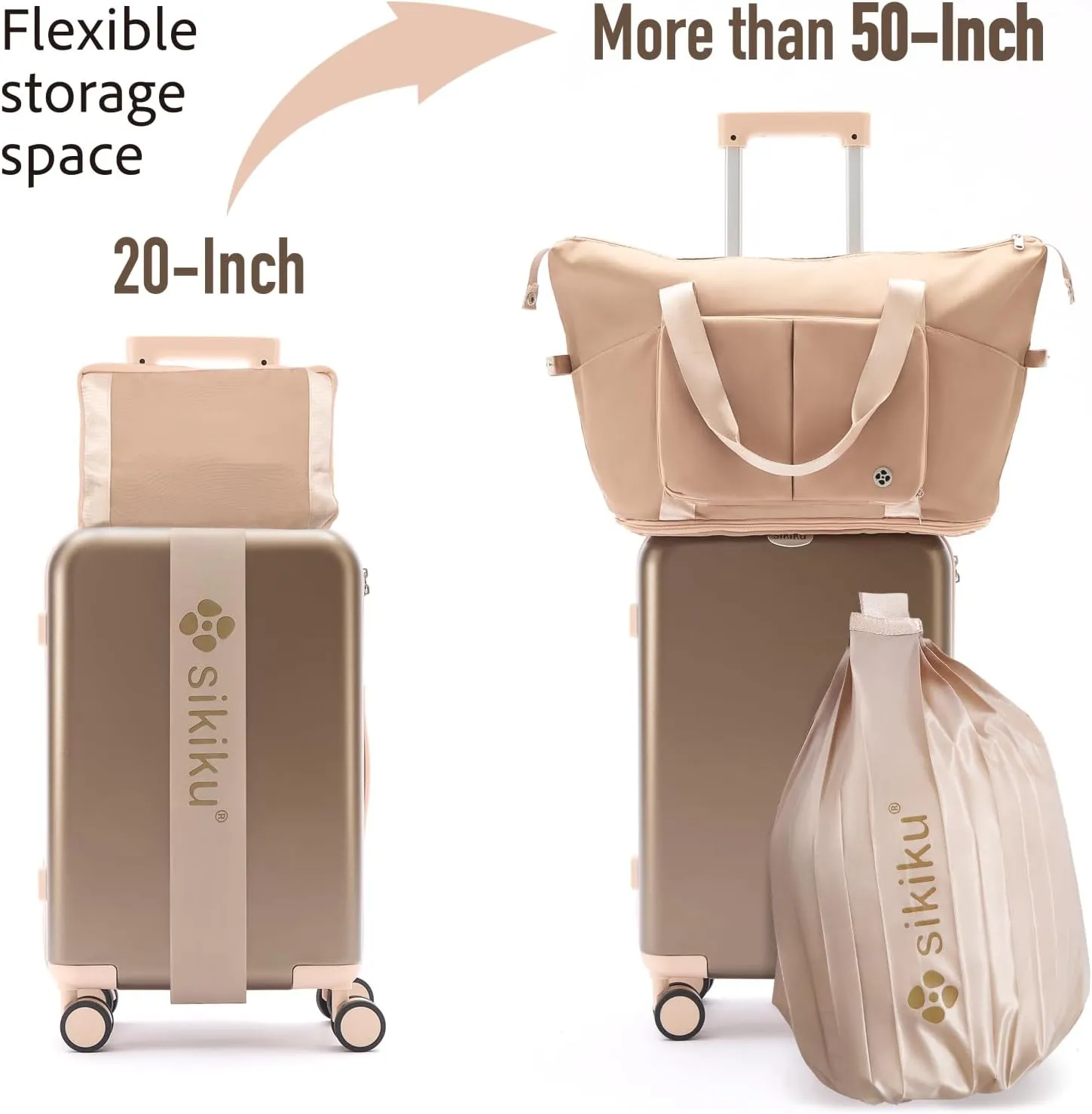 4-Piece Lightweight Luggage Sets for Women, Hardshell Spinner Suitcase with TSA Lock, Expandable Duffel Bag, Luggage Strap, and Leather Tag（Pink, 20inch)