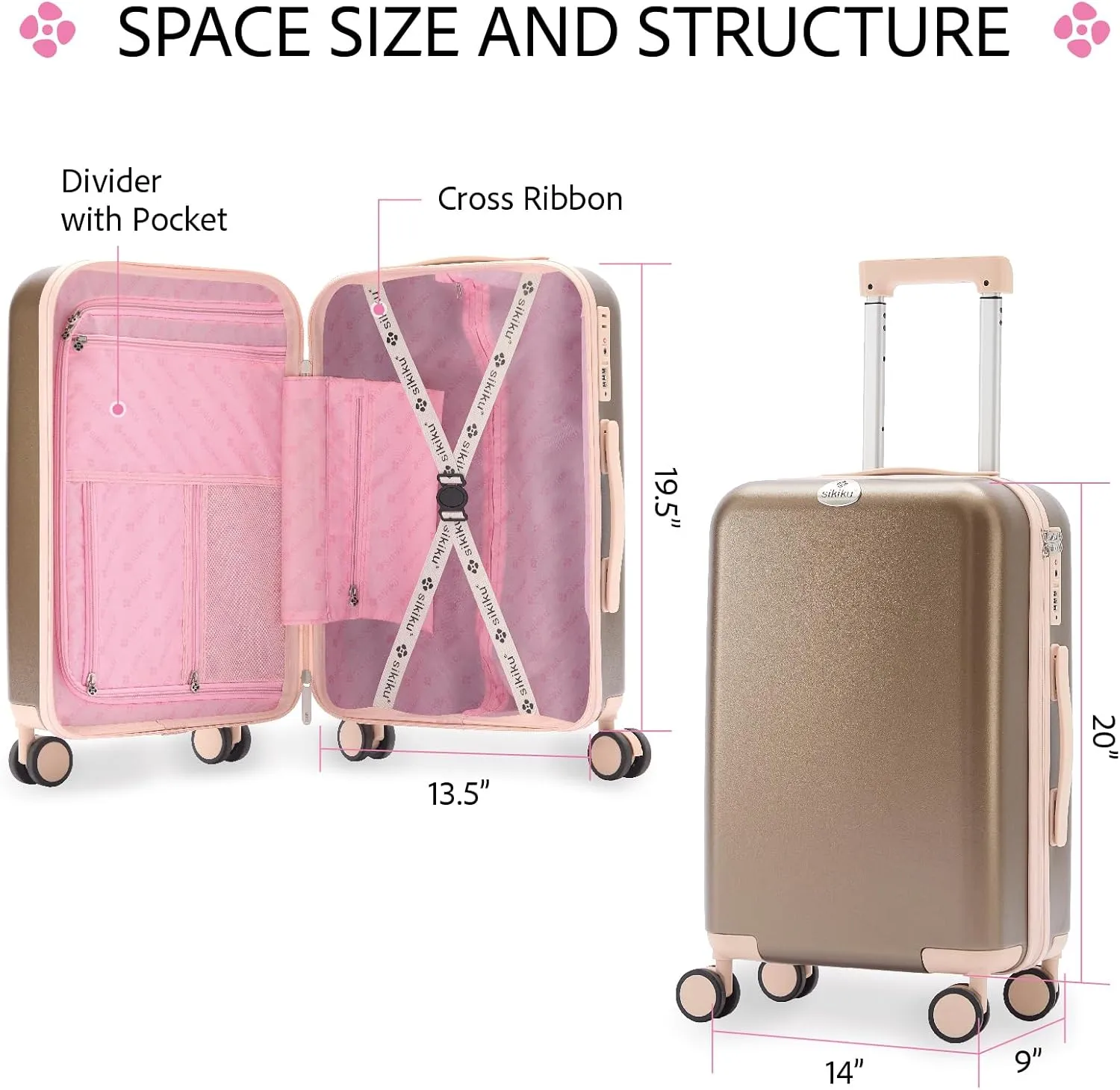 4-Piece Lightweight Luggage Sets for Women, Hardshell Spinner Suitcase with TSA Lock, Expandable Duffel Bag, Luggage Strap, and Leather Tag（Pink, 20inch)