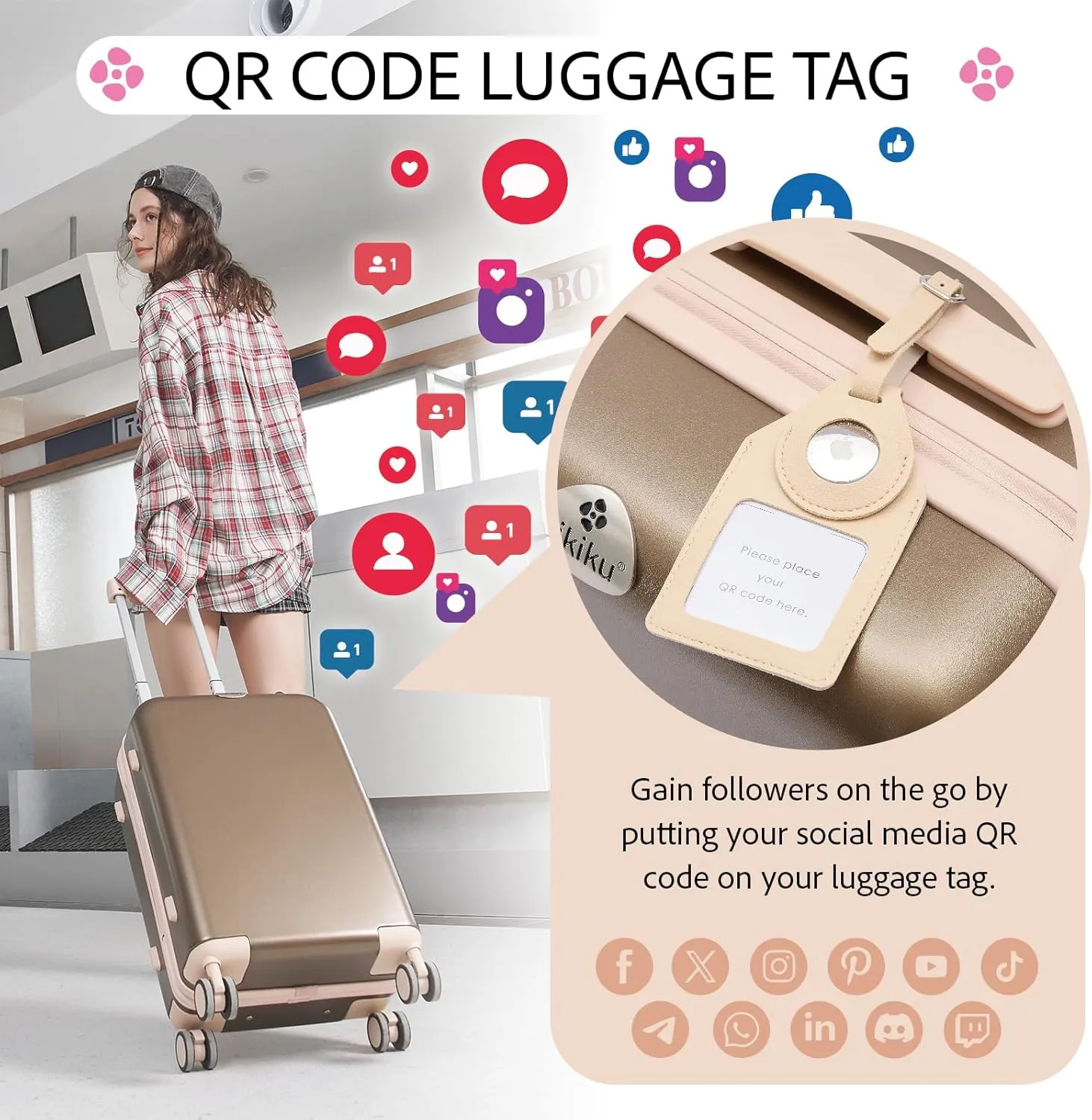 4-Piece Lightweight Luggage Sets for Women, Hardshell Spinner Suitcase with TSA Lock, Expandable Duffel Bag, Luggage Strap, and Leather Tag（Pink, 20inch)