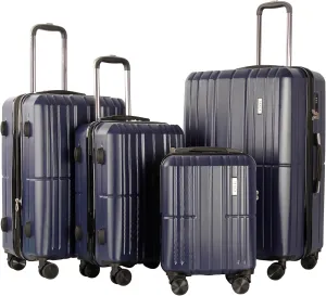 4 Piece Luggage Set ABS PC Expandable Hardshell TSA Lock Aluminum Trolley Spinner Wheels (Blue, 4 Piece Set)