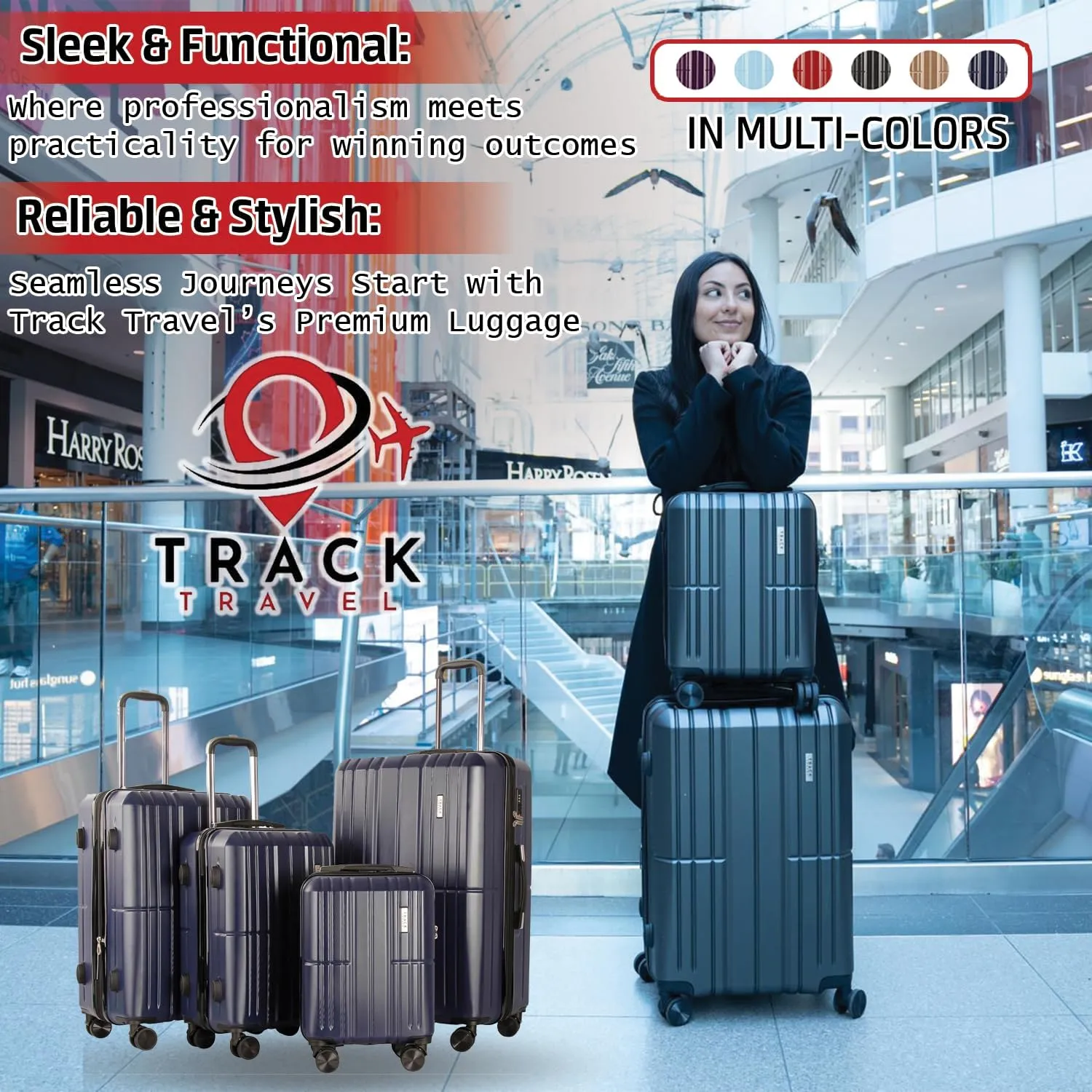 4 Piece Luggage Set ABS PC Expandable Hardshell TSA Lock Aluminum Trolley Spinner Wheels (Blue, 4 Piece Set)