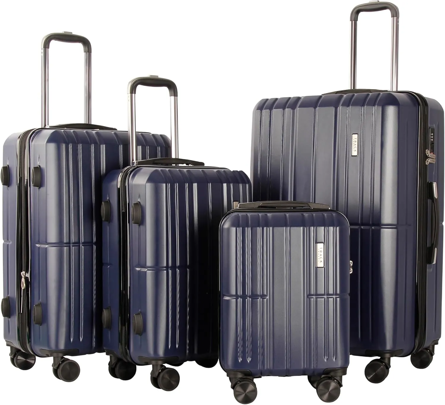 4 Piece Luggage Set ABS PC Expandable Hardshell TSA Lock Aluminum Trolley Spinner Wheels (Blue, 4 Piece Set)