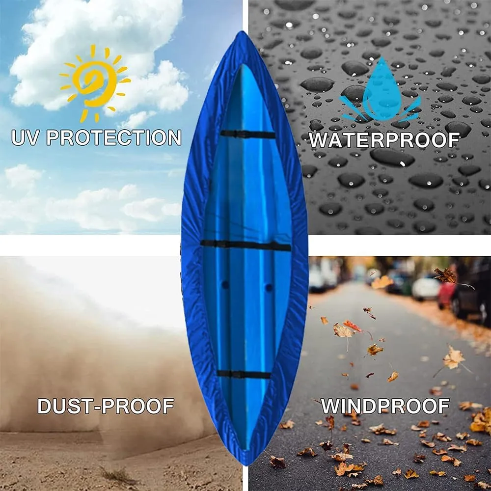 420D Kayak Cover, Waterproof Heavy Duty Kayak Canoe Cover UV Resistant Kayak Cockpit Dust Cover for Outdoor Storage Fishing Boat Cover Shield Protector - Blue (13.5-14.7ft)