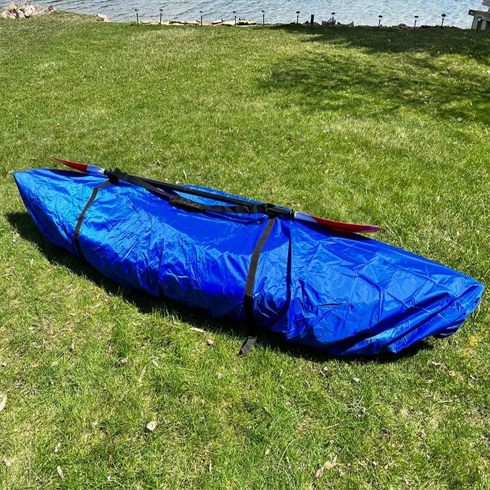 420D Kayak Cover, Waterproof Heavy Duty Kayak Canoe Cover UV Resistant Kayak Cockpit Dust Cover for Outdoor Storage Fishing Boat Cover Shield Protector - Blue (13.5-14.7ft)