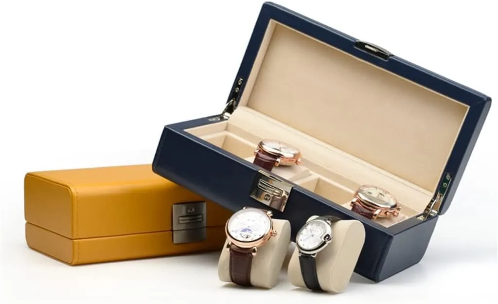 5 Grids PU Leather Watch Box Handmade Travel Jewelry Organizer Storage Case for Men and Women(Blue)