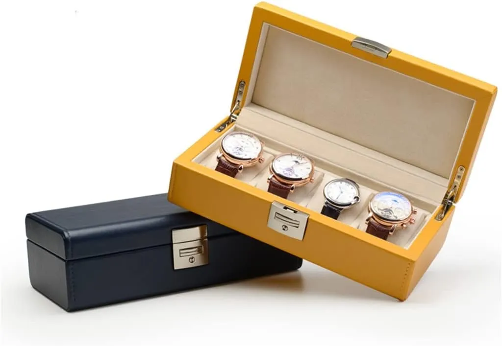 5 Grids PU Leather Watch Box Handmade Travel Jewelry Organizer Storage Case for Men and Women(Blue)