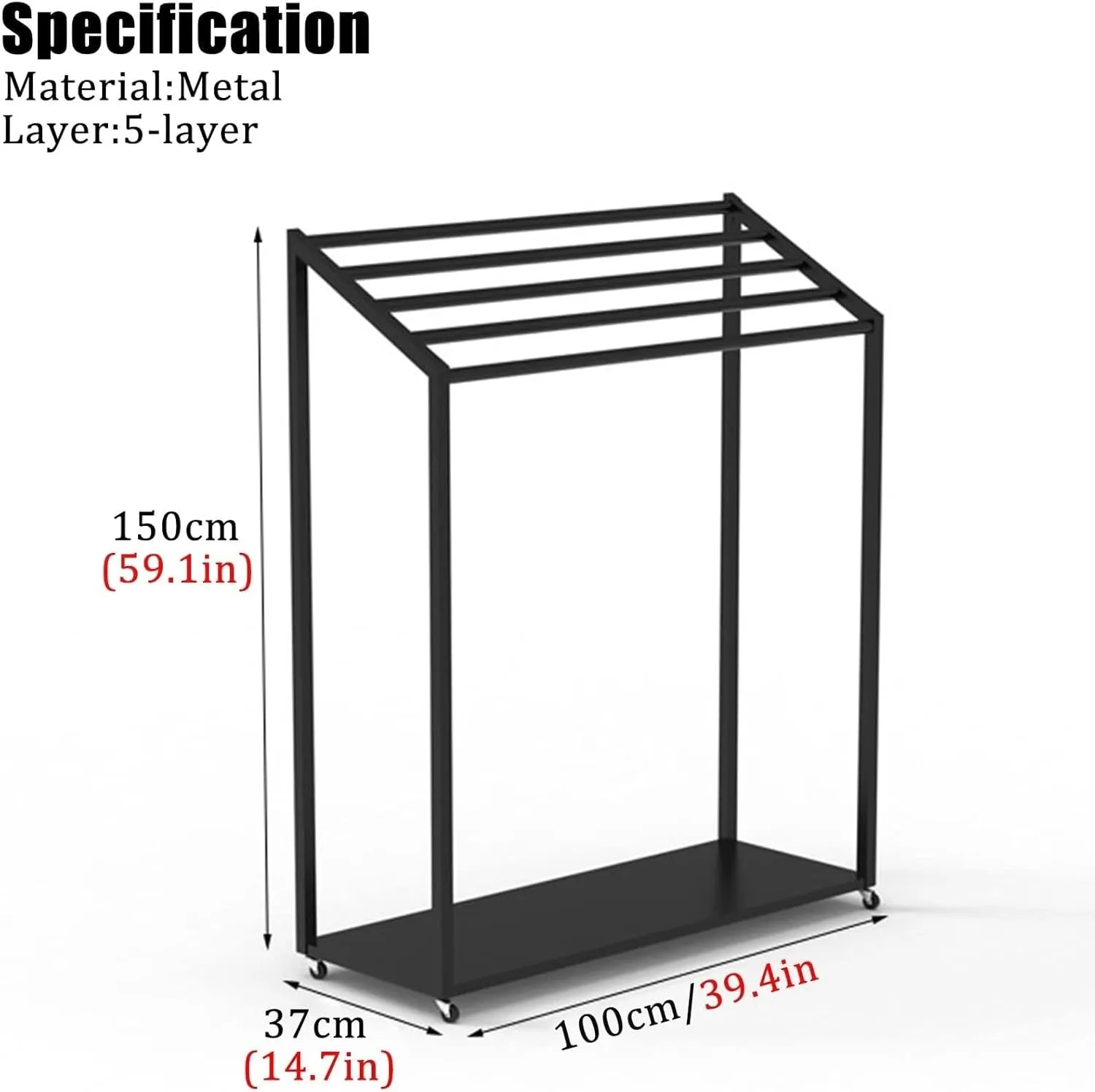 5 Tier Yoga Mat Storage Rack, Black Floor Stand Organizer Cart, Holds 10 Mats, Home & Gym Use, 100x37x120cm, Lockable Wheels for Easy Mobility(100x37x150cm)