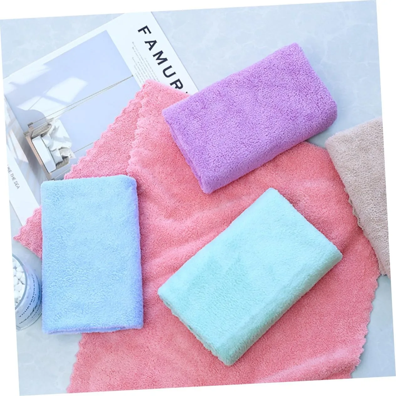 5PCS Microfiber Face Washing Towels Soft Absorbent Makeup Remover Cloths for Women Machine Washable Travel Friendly Purple Color
