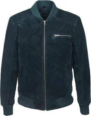 70's Cassic Bomber Men's Navy Suede Classic Biker Style Italian Fitted Real Leather Jacket 275