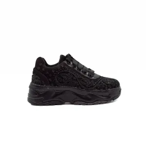 Aaliyah Luxury Noir Suede Handmade Embellished Trainers